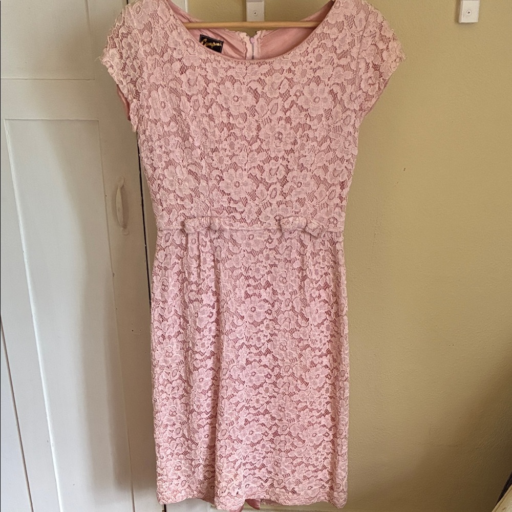 Vintage Elegant Pink Lace Midi Dress